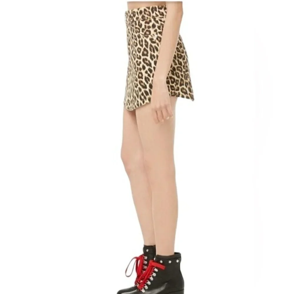 Forever 21 Leopard Zip Front Mini Skirt Sz M Casual Moto Denim Grunge Gothic